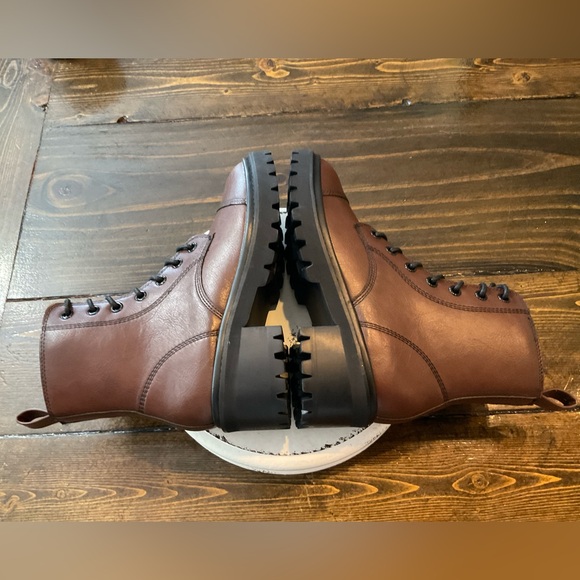 THE DROP Brown Leather Ankle Boots with Rugged Sole - Picture 4 of 8